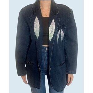 Vintage JORDACHE Hand Painted Denim Jacket Blazer Coat 80s / 90s Sz M
